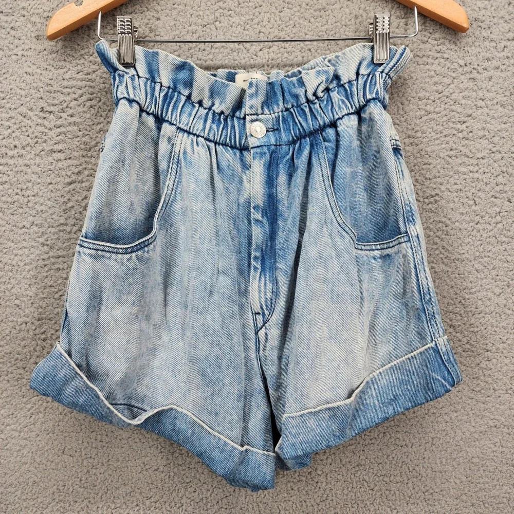 Isabel Marant Etoile Itea Light Wash Acid Paperbag Denim Shorts Blue Size 36